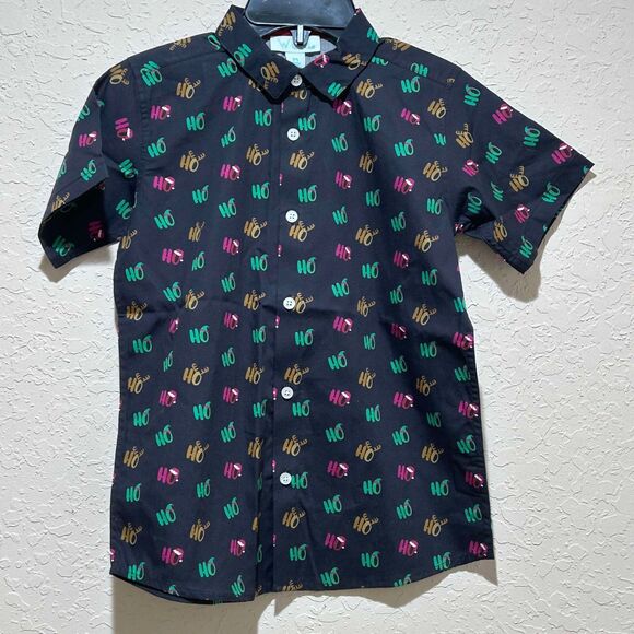 NEW Wurl Boys Size Medium "Ho Ho Ho" Black Christmas Collared Shirt Cruise Youth - Picture 1 of 8
